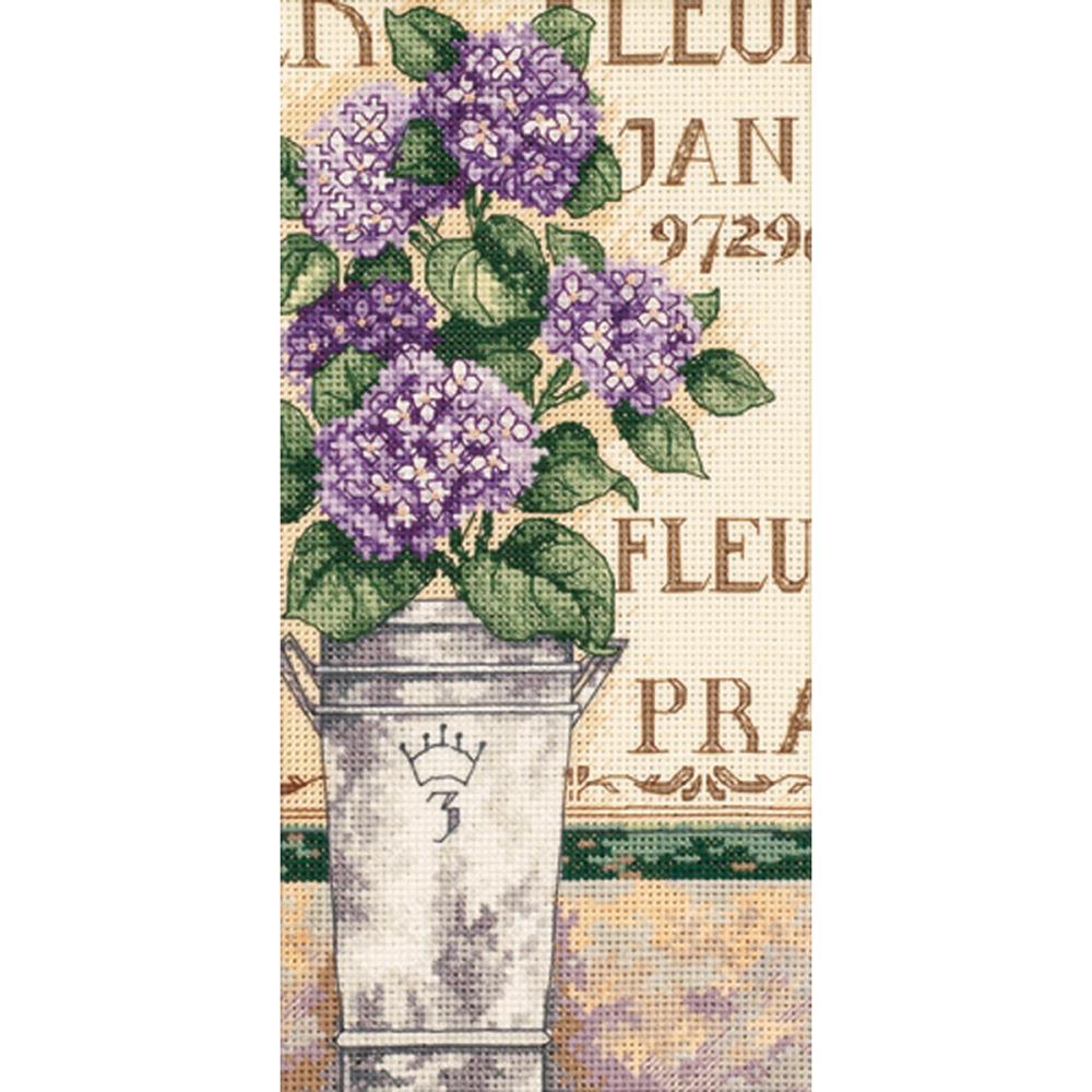 Gold Petites Hydrangea Floral Counted Cross Stitch Kit